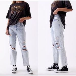 PacSun Distressed Jeans High Rise Straight Leg Button Fly Light Wash Size 27